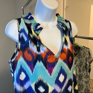 Boutique / Renee C. // Ruffle Collar Printed Tank